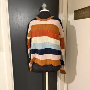 Madewell Striped Crewneck Cotton Blend Sweater in Navy, Light Blue, Pink, Rust